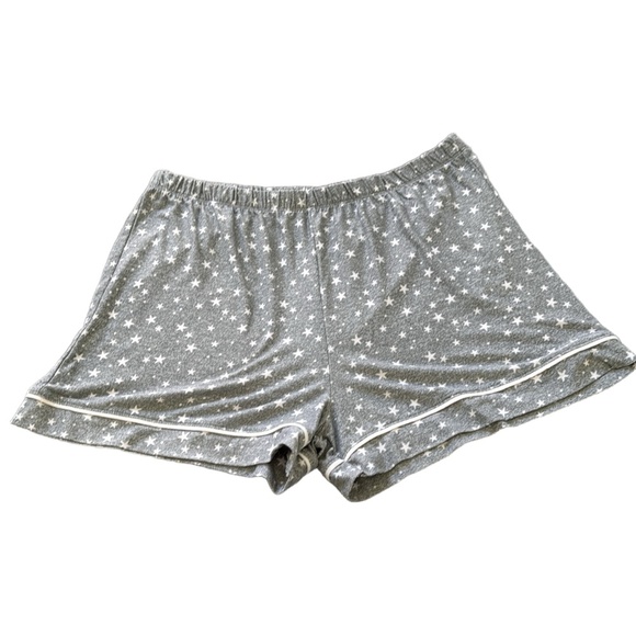 Roudelain Grey Buttonup Collared Star Print Piped Edges Shorts Pajama Set L - Picture 4 of 10